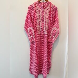 Ex Voto Pink Embroidered High Low Maxi Dress XS